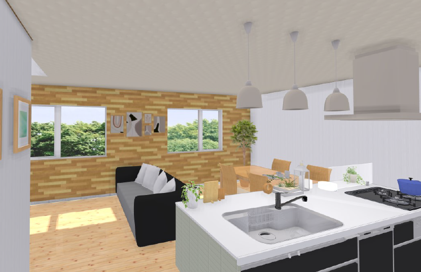 キッチン側からリビングです。